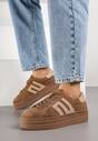 Brązowe Sneakersy Zamszowe na Platformie z Wkładką ze Skóry Naturalnej i Aplikacją Rilarina