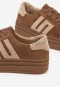 Brązowe Sneakersy Zamszowe na Platformie z Wkładką ze Skóry Naturalnej i Aplikacją Rilarina