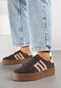 Ciemnobrązowe Sneakersy Zamszowe na Platformie z Wkładką ze Skóry Naturalnej i Aplikacją Rilarina