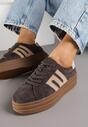 Ciemnobrązowe Sneakersy Zamszowe na Platformie z Wkładką ze Skóry Naturalnej i Aplikacją Rilarina