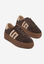 Ciemnobrązowe Sneakersy Zamszowe na Platformie z Wkładką ze Skóry Naturalnej i Aplikacją Rilarina