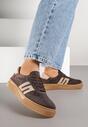 Ciemnobrązowe Skórzane Sneakersy w Stylu Tenisówek z Geometrycznym Wzorem Halossea