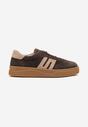 Ciemnobrązowe Skórzane Sneakersy w Stylu Tenisówek z Geometrycznym Wzorem Halossea