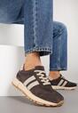 Ciemnobrązowe Sneakersy ze Skóry Naturalnej z Paskami Kiarre