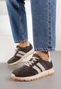 Ciemnobrązowe Sneakersy ze Skóry Naturalnej z Paskami Kiarre