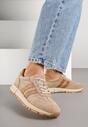 Beżowe Sneakersy ze Skóry Naturalnej z Paskami Kiarre