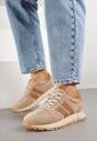 Beżowe Sneakersy ze Skóry Naturalnej z Paskami Kiarre