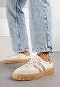 Beżowo-Brązowe Zamszowe Sneakersy w Stylu Kultowych Tenisówek ze Skórzaną Wkładką Tenannia