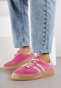 Fuksjowe Zamszowe Sneakersy w Stylu Kultowych Tenisówek ze Skórzaną Wkładką Tenannia