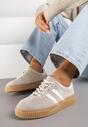 Ciemnobeżowe Zamszowe Sneakersy w Stylu Kultowych Tenisówek ze Skórzaną Wkładką Tenannia