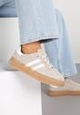 Ciemnobeżowe Zamszowe Sneakersy w Stylu Kultowych Tenisówek ze Skórzaną Wkładką Tenannia
