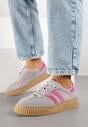 Szaro-Różowe Zamszowe Sneakersy w Stylu Kultowych Tenisówek ze Skórzaną Wkładką Tenannia