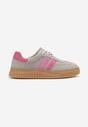Szaro-Różowe Zamszowe Sneakersy w Stylu Kultowych Tenisówek ze Skórzaną Wkładką Tenannia