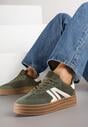 Zielone Sneakersy Tenisówki na Platformie z Tłoczeniem i Geometrycznym  Motywem Kialie