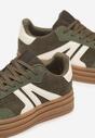 Zielone Sneakersy Tenisówki na Platformie z Tłoczeniem i Geometrycznym  Motywem Kialie