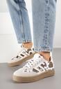 Beżowo-Brązowe Sneakersy Ozdobione Geometrycznym Motywem Lanelise