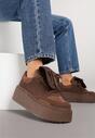 Brązowe Sneakersy Ozdobione Kokardą i Wywiniętym Językiem Ivalione