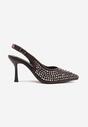 Brązowe Szpilki Slingback Ozdobione Cyrkoniami Benikke