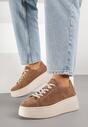 Brązowe Sneakersy z Naturalnego Zamszu na Platformie Nalirette