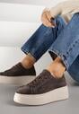 Ciemnobrązowe Sneakersy z Naturalnego Zamszu na Platformie Nalirette