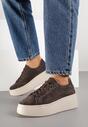 Ciemnobrązowe Sneakersy z Naturalnego Zamszu na Platformie Nalirette