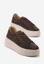 Ciemnobrązowe Sneakersy z Naturalnego Zamszu na Platformie Nalirette
