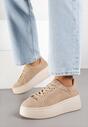Beżowe Sneakersy z Naturalnego Zamszu na Platformie Nalirette