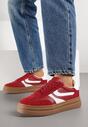 Czerwone Zamszowe Sneakersy Tenisówki Ozdobione Geometrycznym Motywem Nalivette