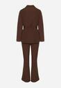 Brązowy Komplet o Garniturowym Kroju z Marynarką z Wiązaniem i Spodniami Falestra