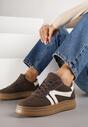 Brązowe Sneakersy Tenisówki Ozdobione Geometrycznym Wzorem Shie