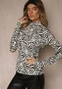 Czarno-Biała Bluzka z Bawełny Typu Longsleeve z Golfem w Zebrę Cralissa