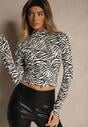 Czarno-Biała Bluzka z Bawełny Typu Longsleeve z Golfem w Zebrę Cralissa