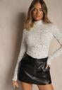 Biała Bawełniana Bluzka z Golfem Typu Longsleeve w Groszki Neatte