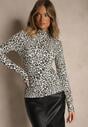 Czarno-Biała Bawełniana Bluzka Typu Longsleeve z Golfem w Panterkę Falarine