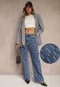 Niebieskie Jeansy Straight Leg High Waist Zdobione Printem Vilesse