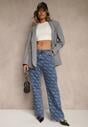 Niebieskie Jeansy Straight Leg High Waist Zdobione Printem Vilesse