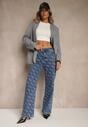 Niebieskie Jeansy Straight Leg High Waist Zdobione Printem Vilesse