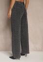 Szare Szerokie Jeansy High Waist z Cyrkoniowymi Zdobieniami Zarilene