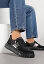 Czarne Sneakersy ze Skóry Naturalnej z Metalicznym Zdobieniem Zorentee