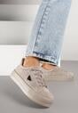 Szare Sneakersy na Platformie z Zamszu Naturalnego Ozdobione Aplikacją Beliale
