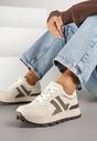 Beżowe Sneakersy na Grubej Podeszwie Zdobione Przeszyciami Lulline