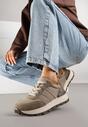 Ciemnobeżowe Sneakersy na Grubej Podeszwie Zdobione Przeszyciami Lulline