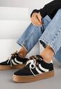 Czarne Sneakersy Tenisówki na Tłoczonej Platformie Ozdobione Perłami Ashinne