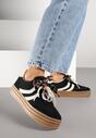 Czarne Sneakersy Tenisówki na Tłoczonej Platformie Ozdobione Perłami Ashinne