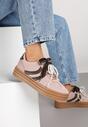 Różowe Sneakersy Tenisówki na Tłoczonej Platformie Ozdobione Perłami Ashinne