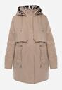 Ciemnobeżowa Kurtka Parka Ozdobiona Sznurkami przy Odpinanym Kapturze Loriballe