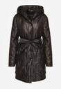 Czarna Pikowana Kurtka z Kapturem i Wiązanym Paskiem Elladie