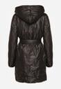 Czarna Pikowana Kurtka z Kapturem i Wiązanym Paskiem Elladie