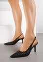 Czarne Sandały na Szpilce Slingback z Ażurową Cholewką Latilena