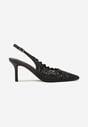 Czarne Sandały na Szpilce Slingback z Ażurową Cholewką Latilena